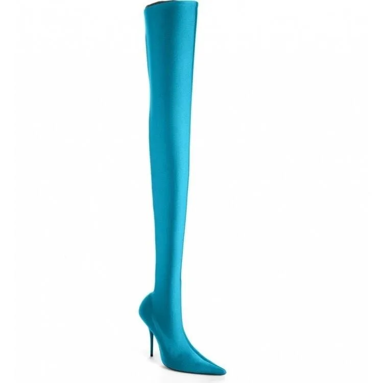 Women sexy slim fit pointed toe stiletto high heel thigh high boots