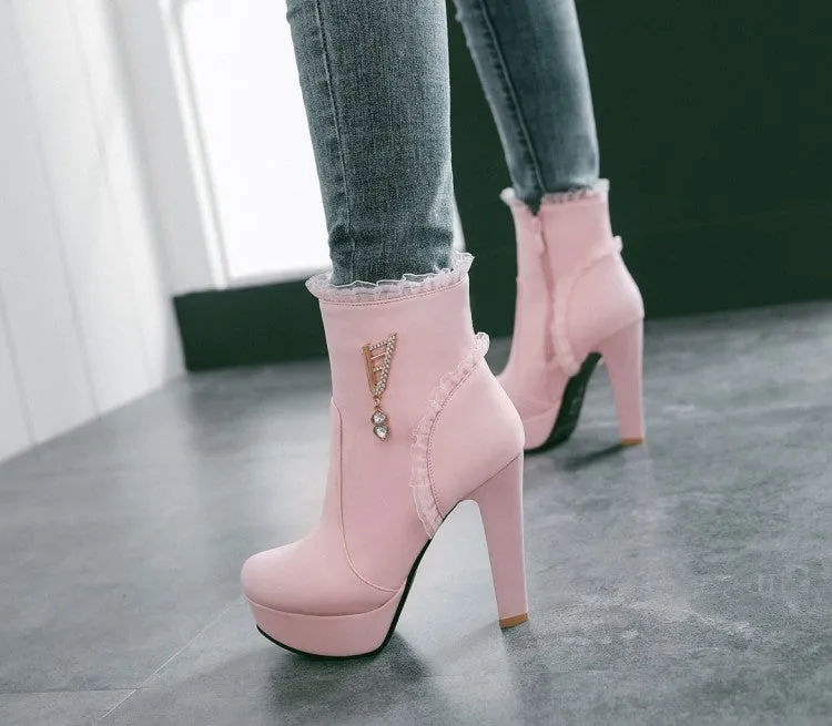 Women Shoes High Heel Platform Lace Short Boots