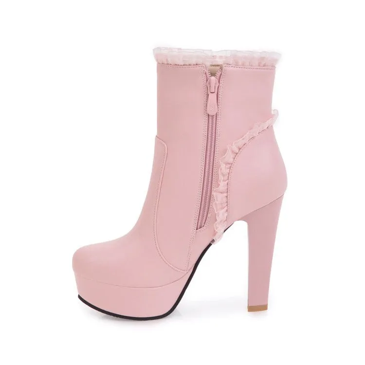 Women Shoes High Heel Platform Lace Short Boots