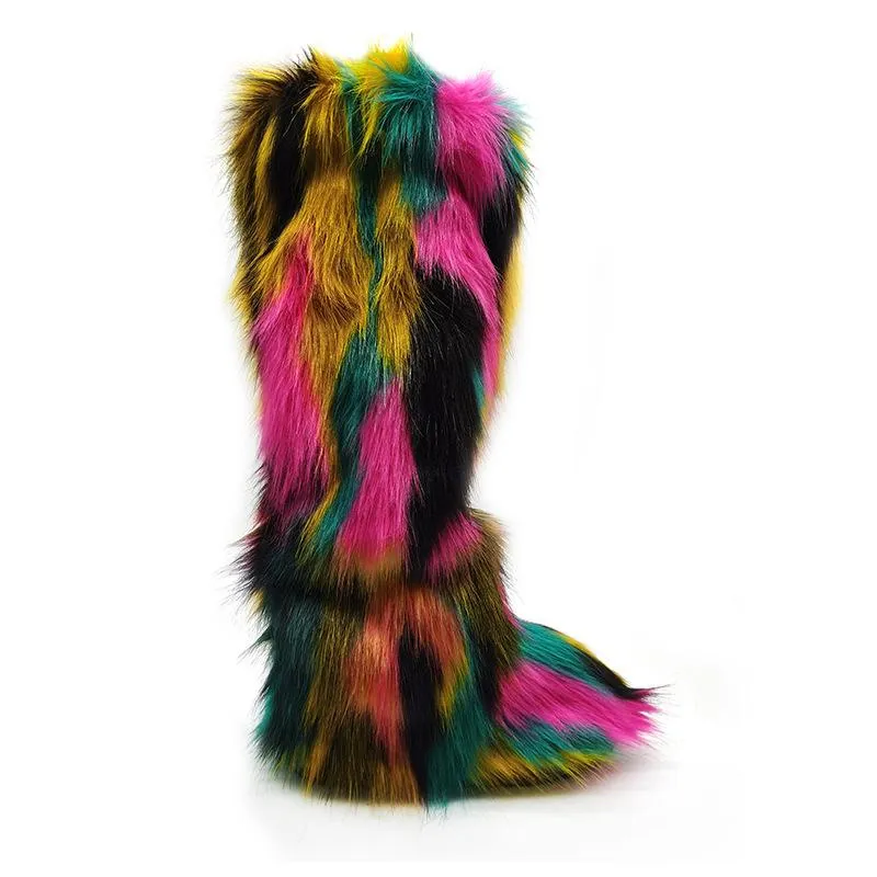 Women winter anti-skid flat heel faux fur knee high snow boots