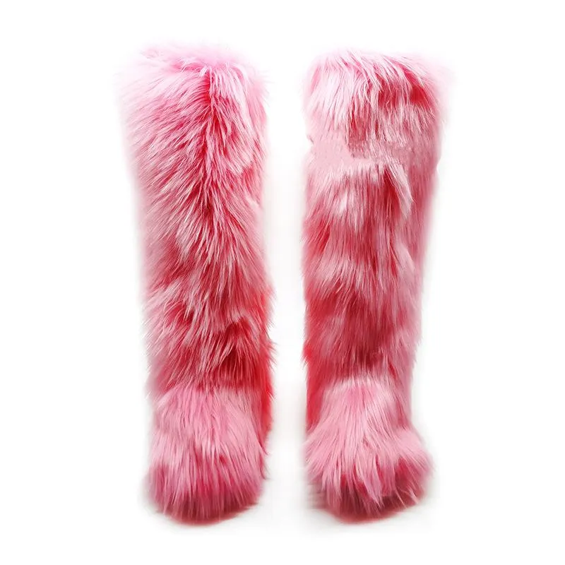 Women winter anti-skid flat heel faux fur knee high snow boots