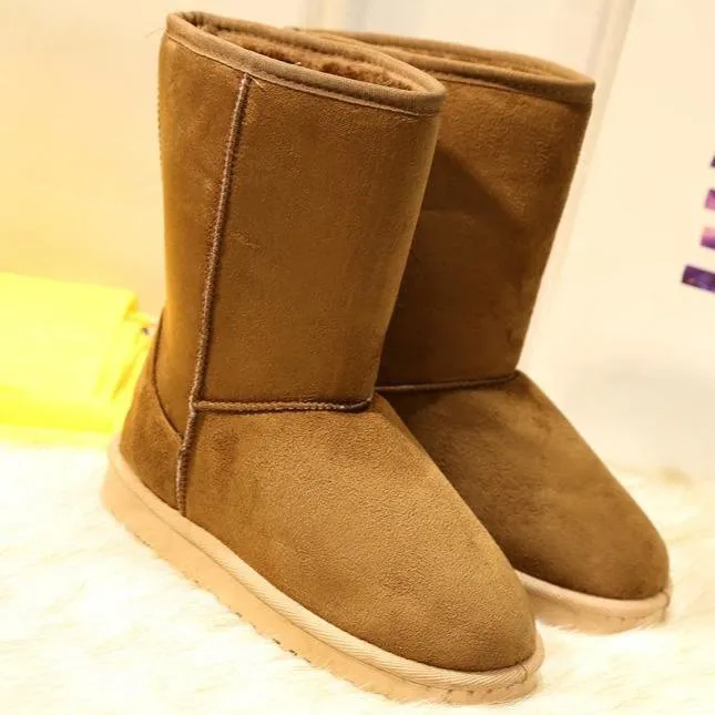 Women winter warm faux fur mid calf thick sole snow boots