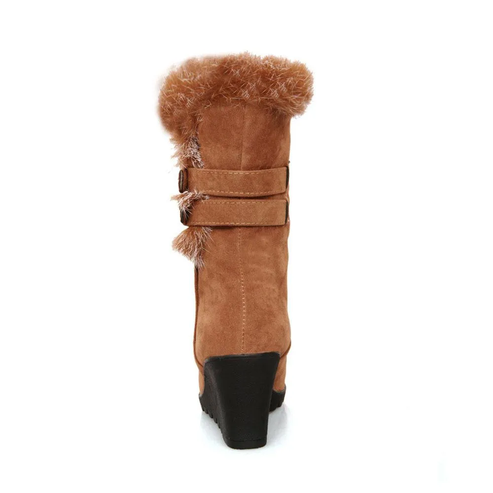 Women wintter wedge mid calf faux fur snow boots