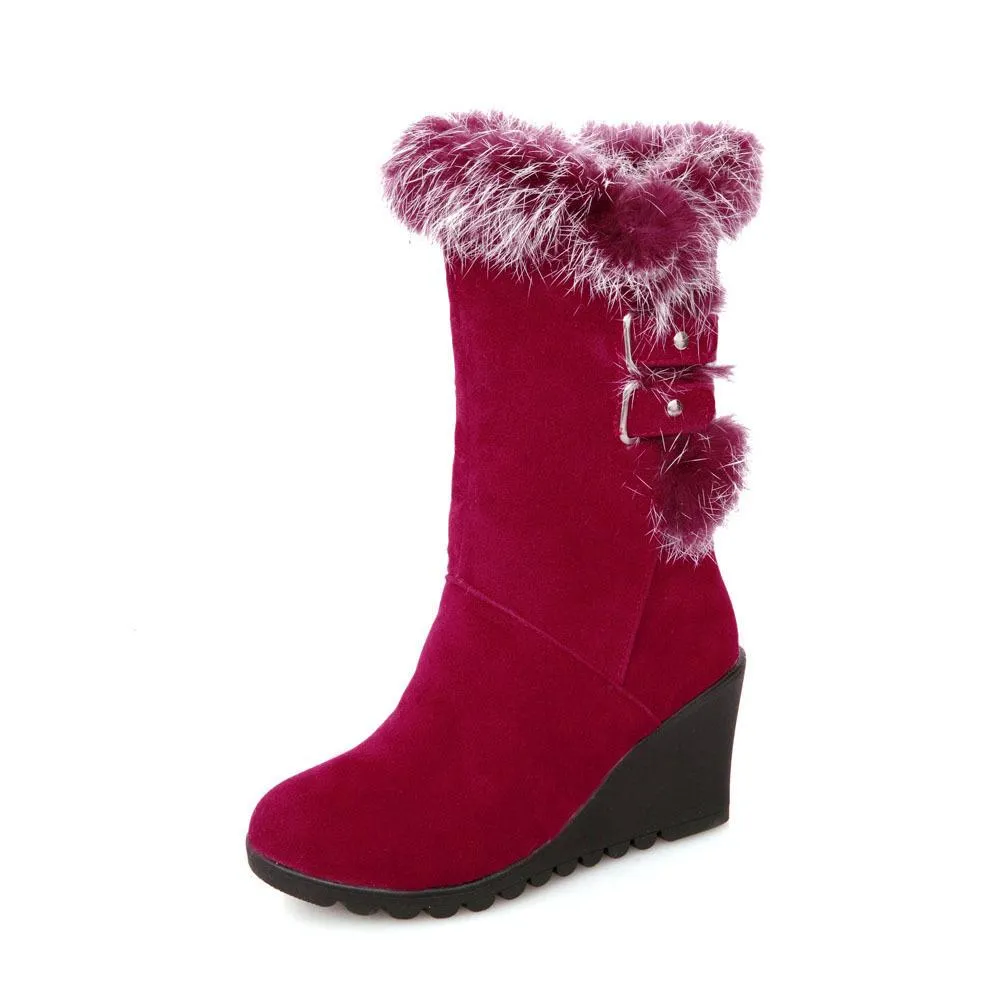 Women wintter wedge mid calf faux fur snow boots