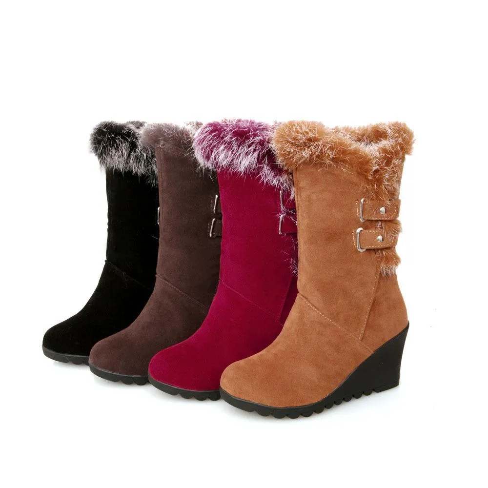 Women wintter wedge mid calf faux fur snow boots