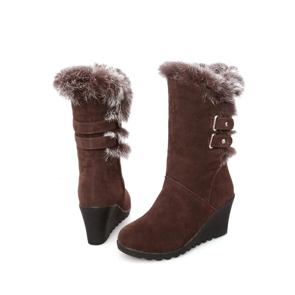 Women wintter wedge mid calf faux fur snow boots