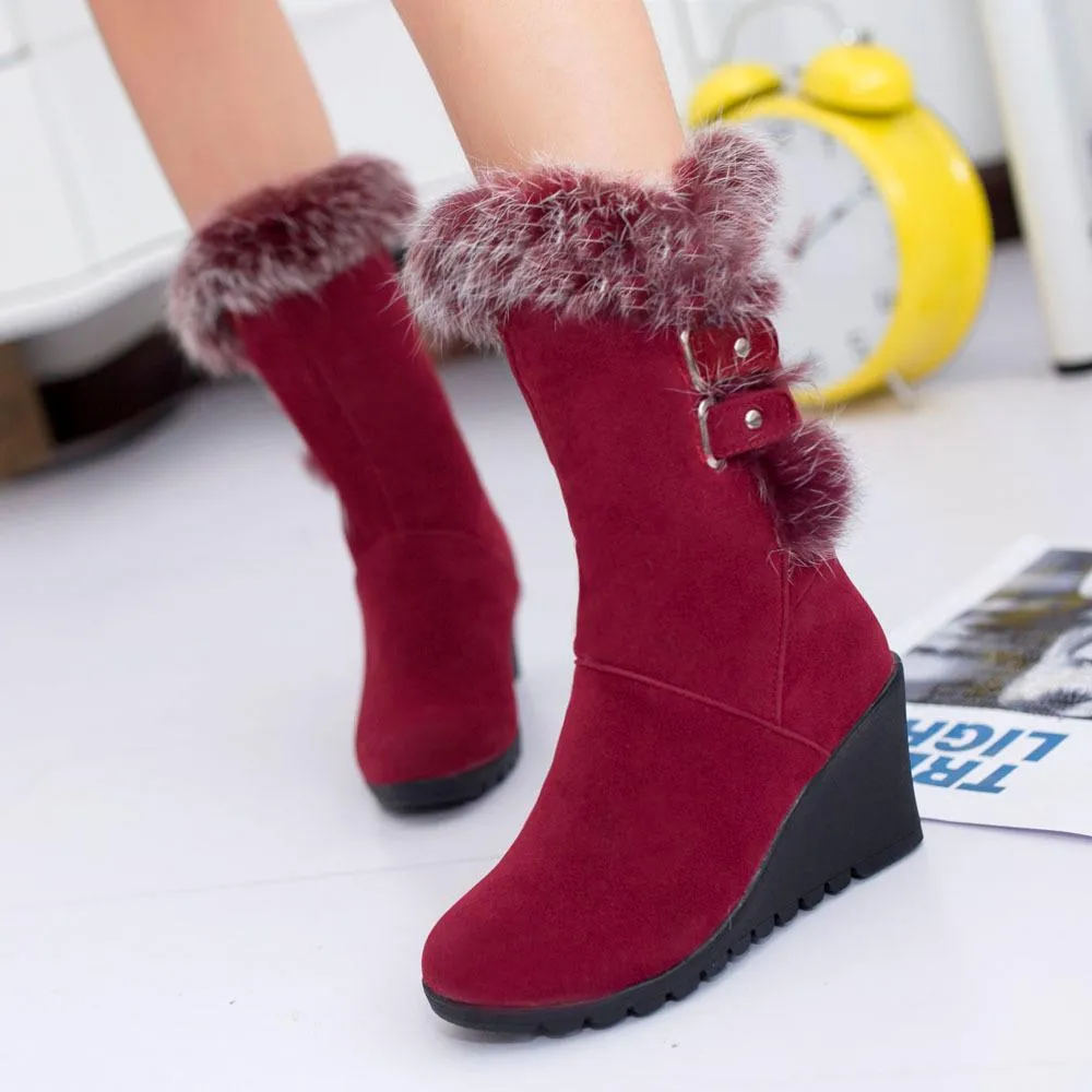 Women wintter wedge mid calf faux fur snow boots